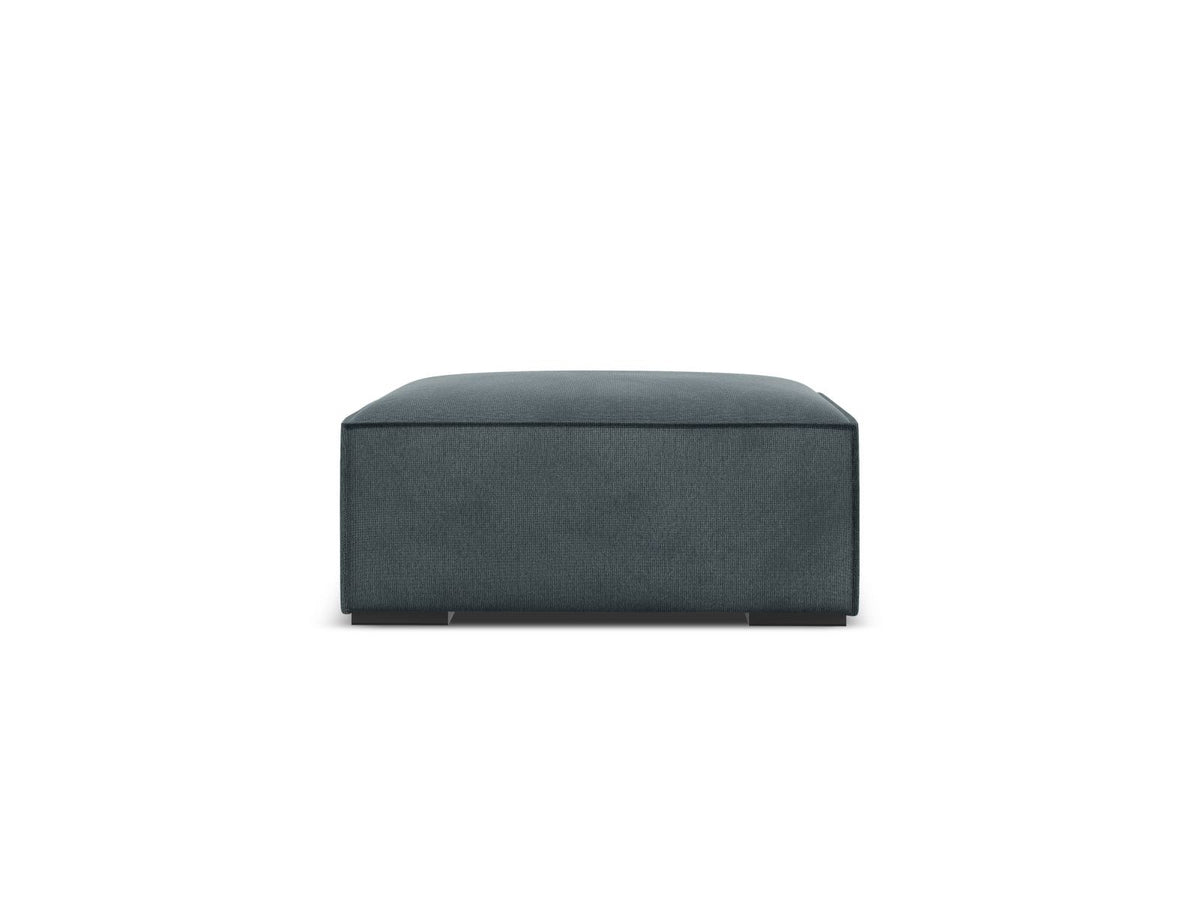 Runder Pouf Turin in Light Beige-Rosario mit Chenille-Bezug, Massivholzrahmen aus Kiefer und Beinen aus schwarzem Buchenholz, Masse 100x100x39cm.