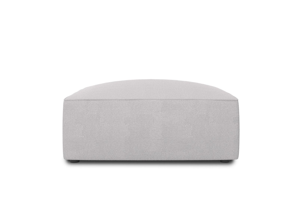 Runder Pouf mit hellblauem Cordstoff-Bezug, schwarzen Kunststoffbeinen und Massivholzrahmen, Modell Siena von Cosmopolitan Design.