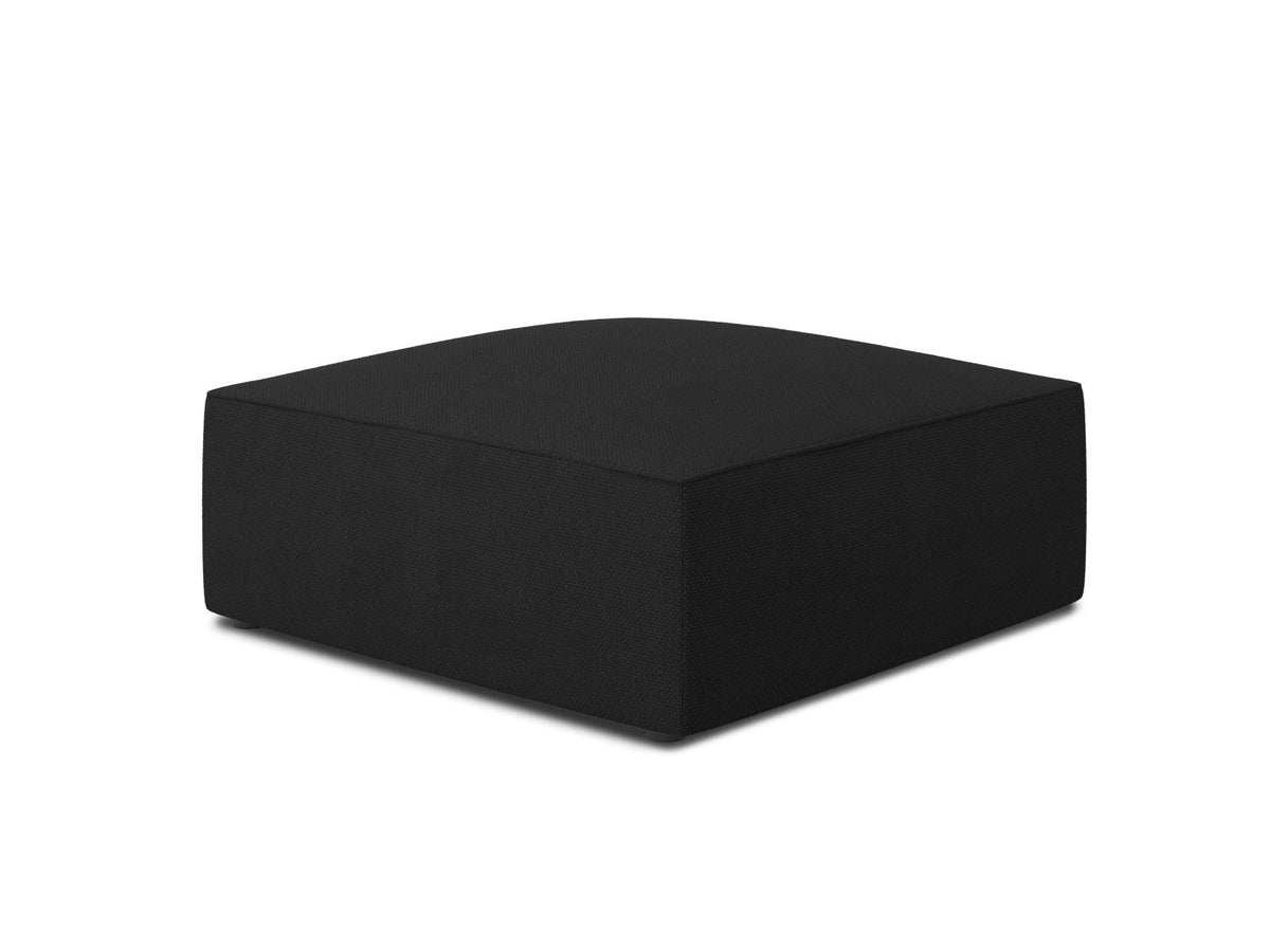Runder Pouf mit hellblauem Cordstoff-Bezug, schwarzen Kunststoffbeinen und Massivholzrahmen, Modell Siena von Cosmopolitan Design.
