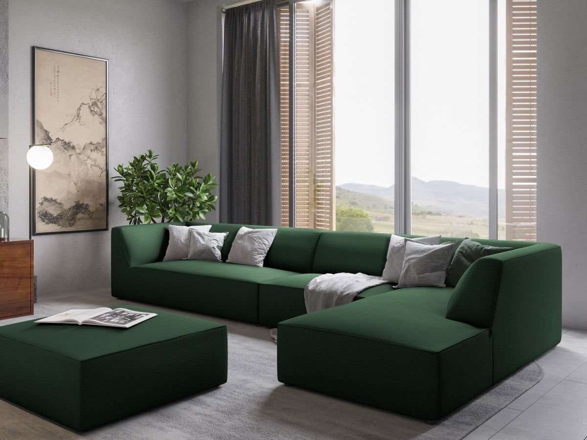Runder Pouf mit hellblauem Cordstoff-Bezug, schwarzen Kunststoffbeinen und Massivholzrahmen, Modell Siena von Cosmopolitan Design.