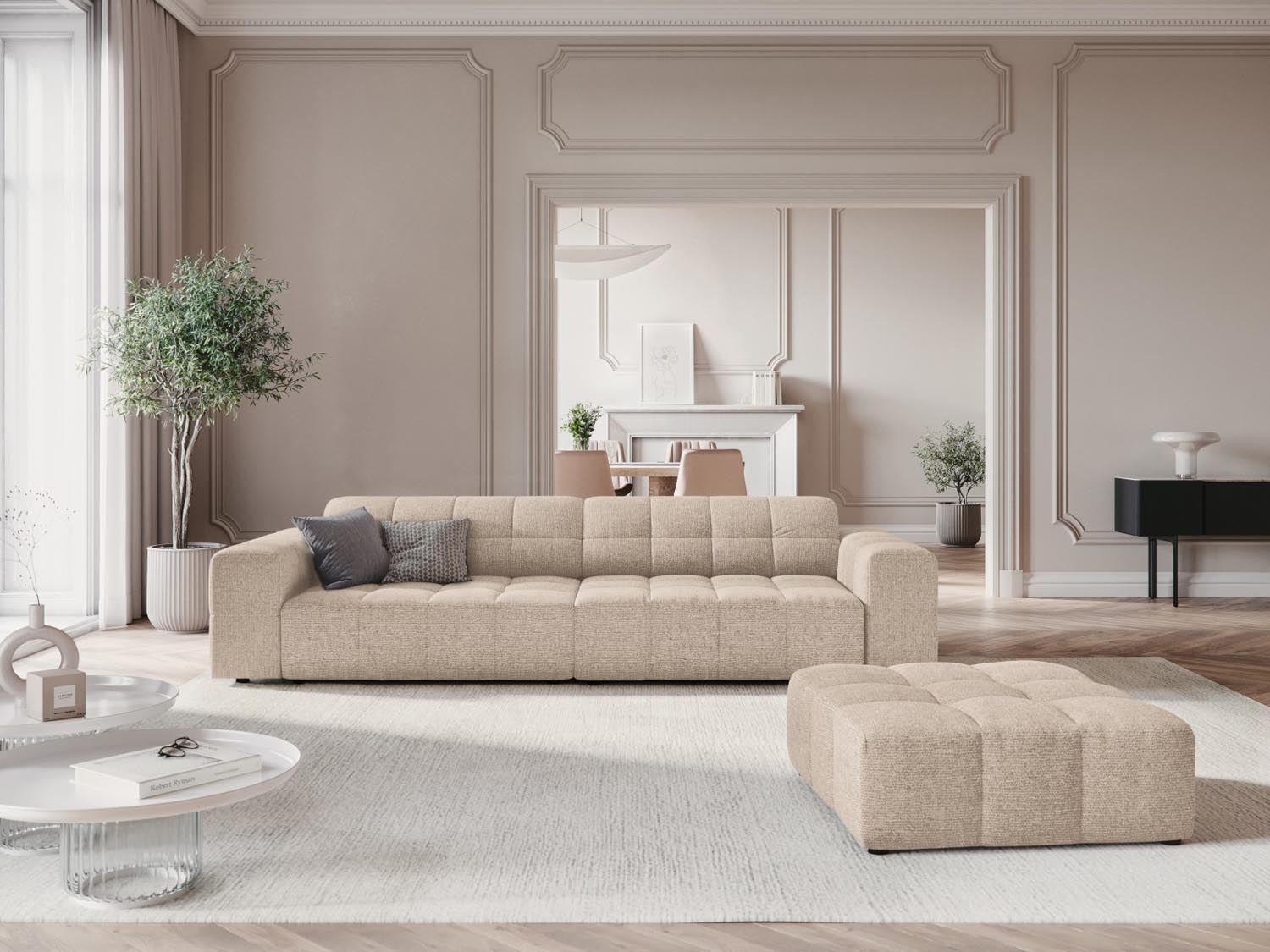 Beiger Chicago Pouf mit 80 cm Durchmesser, ideal für stilvolle Akzente in jedem Raum, von Cosmopolitan Design.