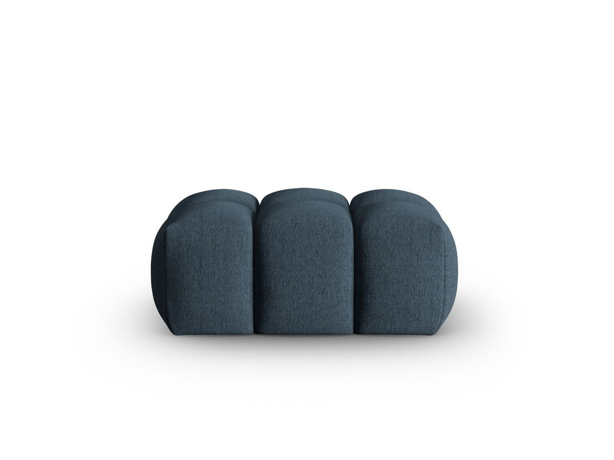 Beiger Pouf Verona mit Sorella-Strukturstoff, Massivholzrahmen und schwarzen Kunststoffbeinen, quaderförmige Sitzfläche.