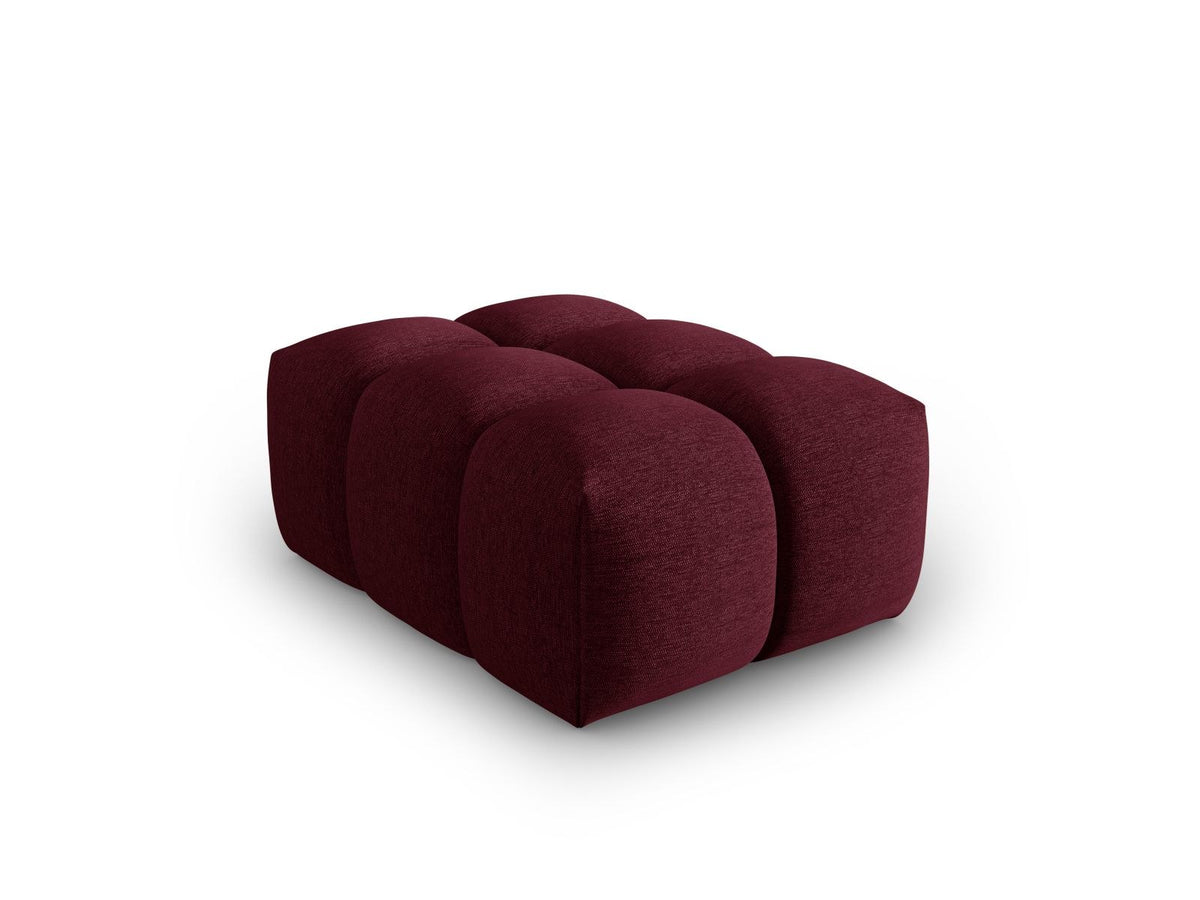 Beiger Pouf Verona mit Sorella-Strukturstoff, Massivholzrahmen und schwarzen Kunststoffbeinen, quaderförmige Sitzfläche.
