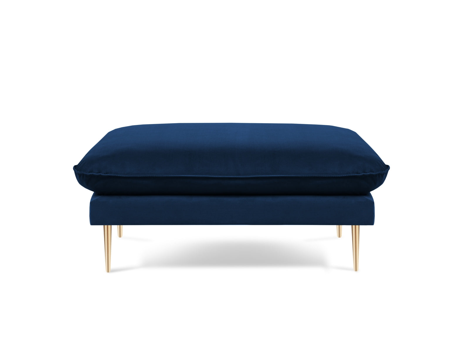 Eleganter Vienna Velour Pouf mit einem Durchmesser von 80 cm in Royal Blue und Gold, ideal für stilvolle Wohnräume.