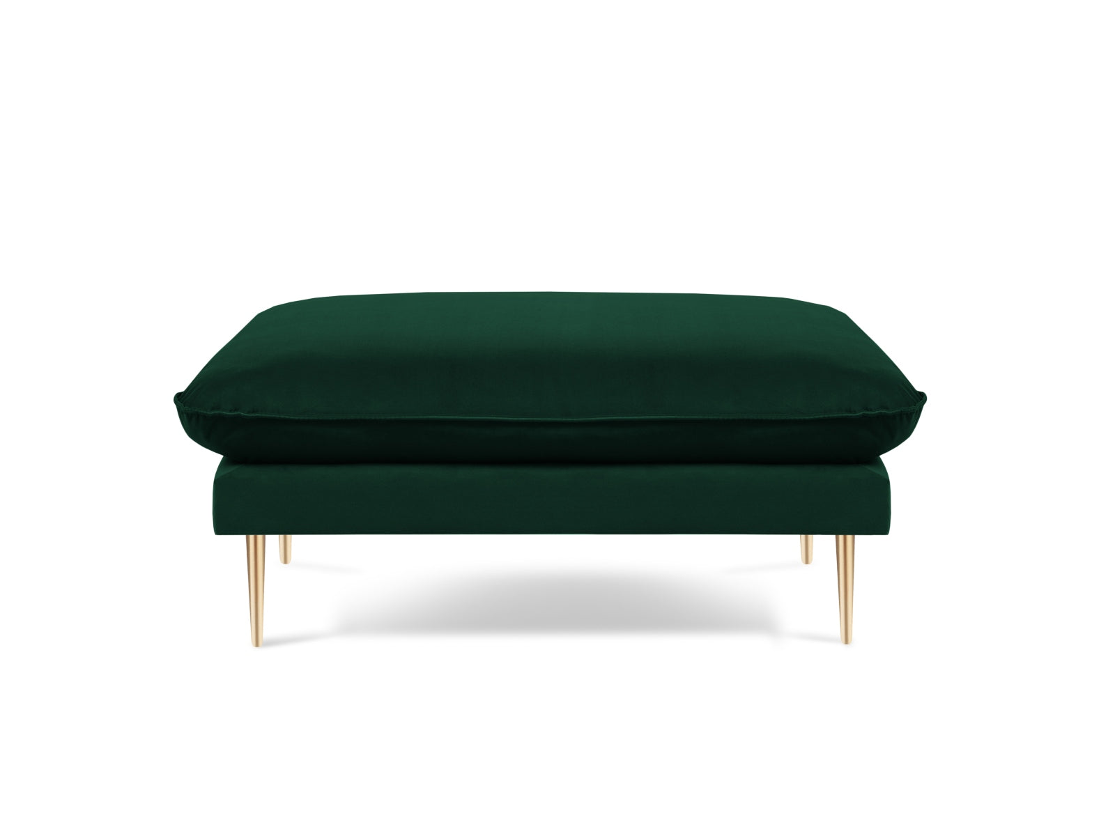 Eleganter Vienna Velour Pouf in Flaschengrün mit goldenen Akzenten, ideal für stilvolle Wohnräume und gemütliche Sitzgelegenheiten.