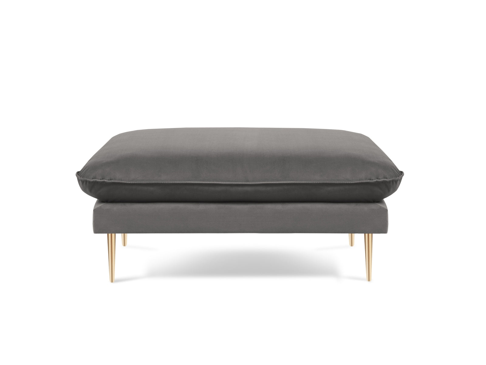 Eleganter Vienna Velour Pouf mit 80 cm Durchmesser in sanftem Grau und goldenen Akzenten, ideal für stilvolle Wohnräume.