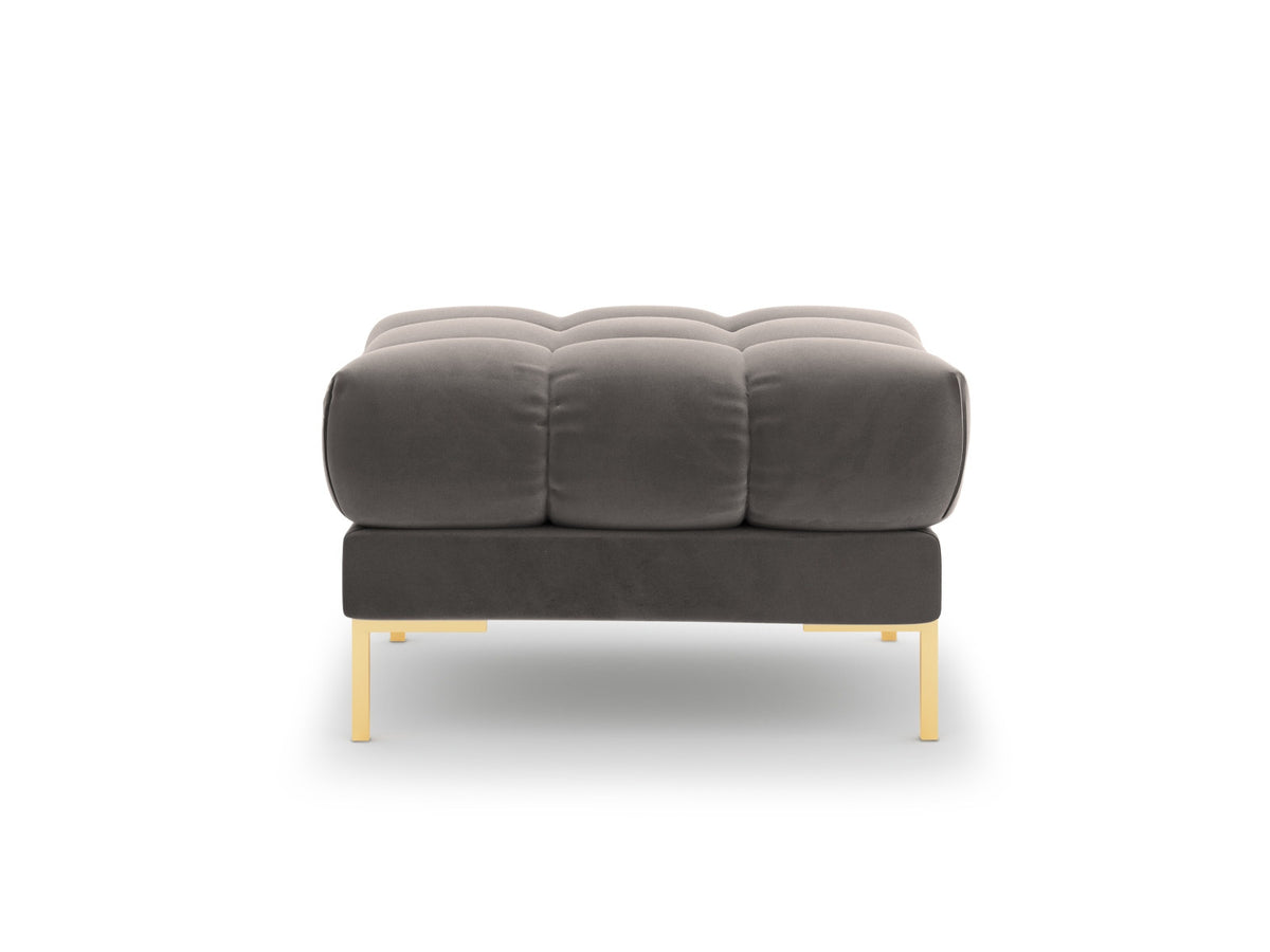 Quadratischer Pouf Bali mit gepolsterter Sitzfläche aus Stoff auf schlanken Metallbeinen