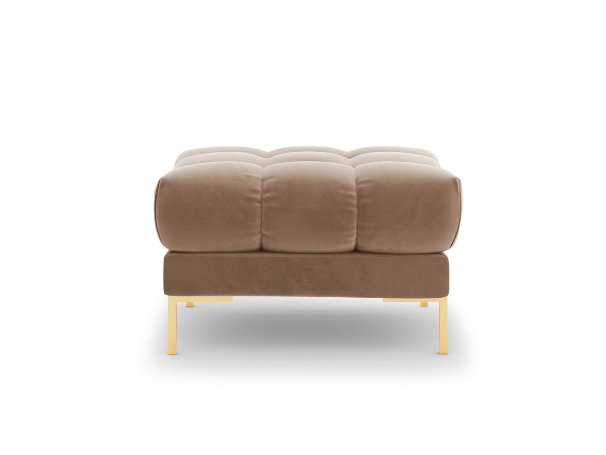 Quadratischer Pouf Bali mit gepolsterter Sitzfläche aus Stoff auf schlanken Metallbeinen