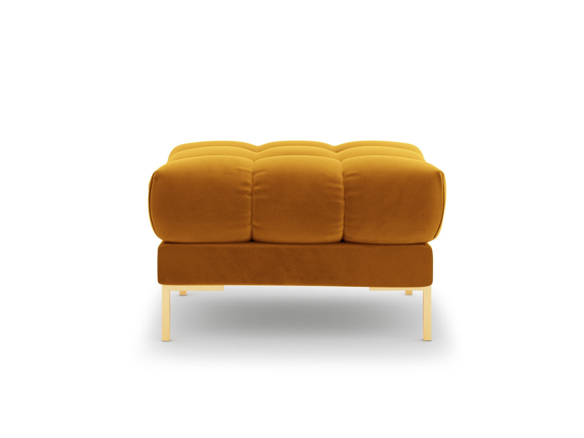 Quadratischer Pouf Bali mit gepolsterter Sitzfläche aus Stoff auf schlanken Metallbeinen