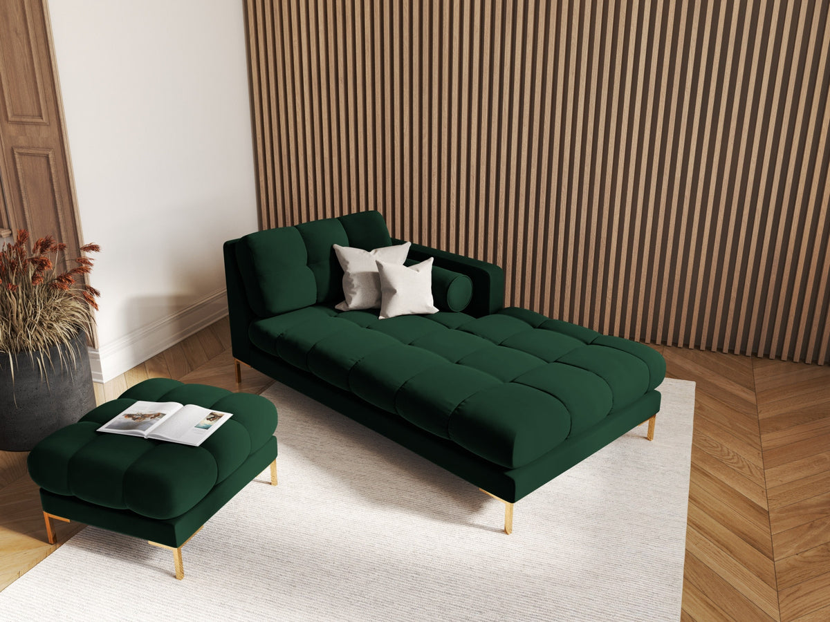 Quadratischer Pouf Bali mit gepolsterter Sitzfläche aus Stoff auf schlanken Metallbeinen