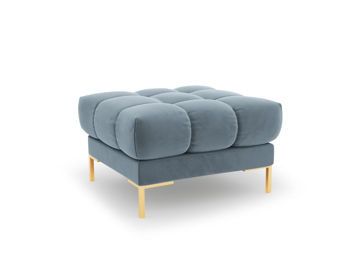 Quadratischer Pouf Bali mit gepolsterter Sitzfläche aus Stoff auf schlanken Metallbeinen