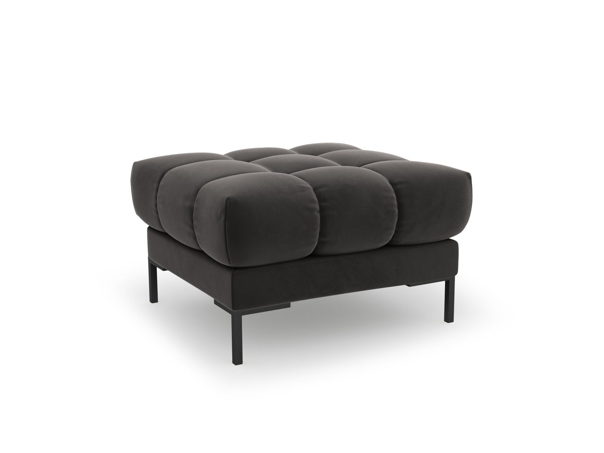 Quadratischer Pouf Bali mit gepolsterter Sitzfläche aus Stoff auf schlanken Metallbeinen