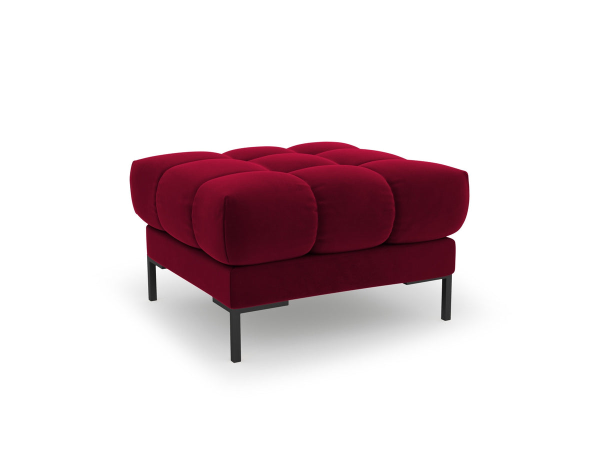 Quadratischer Pouf Bali mit gepolsterter Sitzfläche aus Stoff auf schlanken Metallbeinen