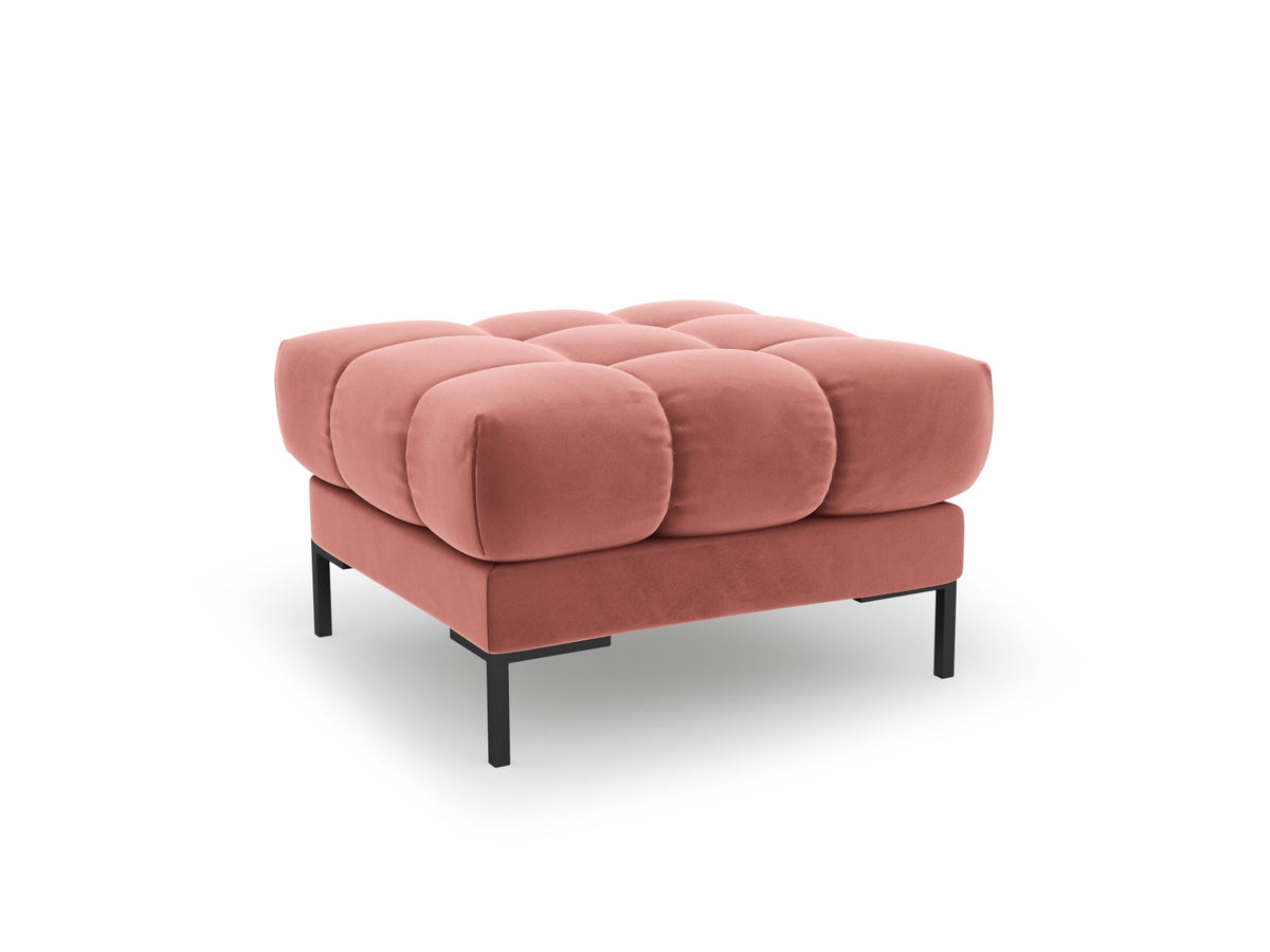 Quadratischer Pouf Bali mit gepolsterter Sitzfläche aus Stoff auf schlanken Metallbeinen