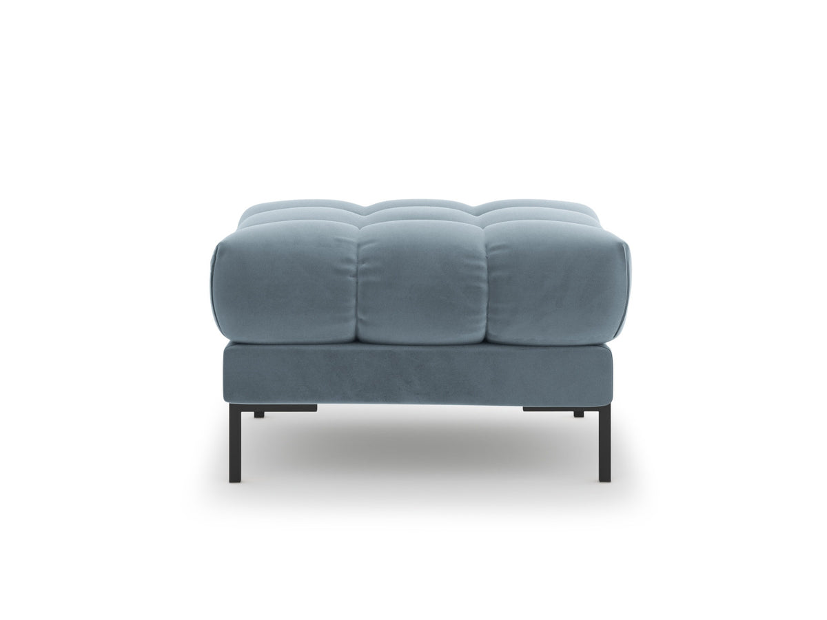 Quadratischer Pouf Bali mit gepolsterter Sitzfläche aus Stoff auf schlanken Metallbeinen