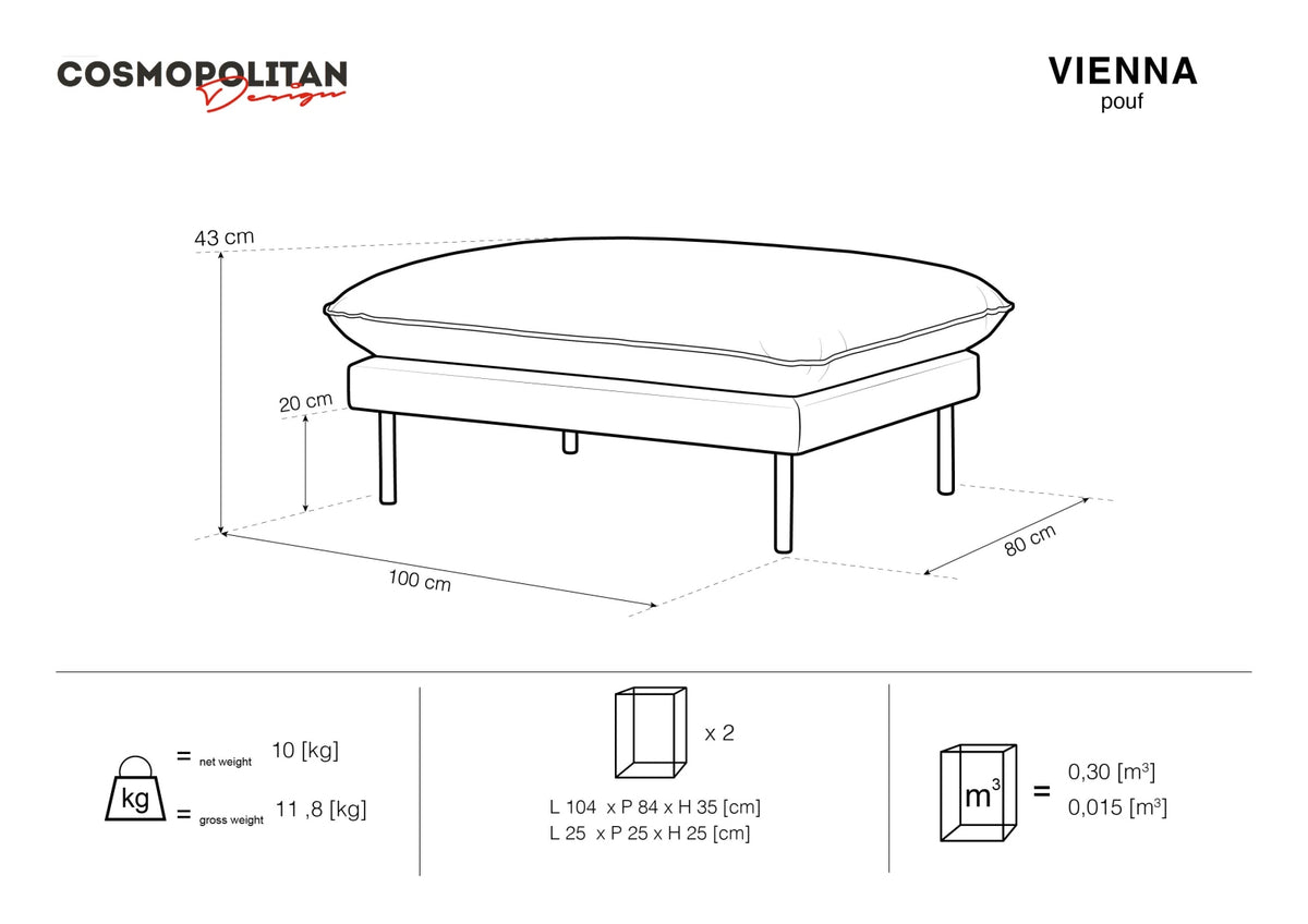 Vienna Pouf 1 Sitz 80cm in Dark Grey/Schwarz-Positano präsentiert im Onlineshop von KAQTU Design AG. Pouf ist von Cosmopolitan Design