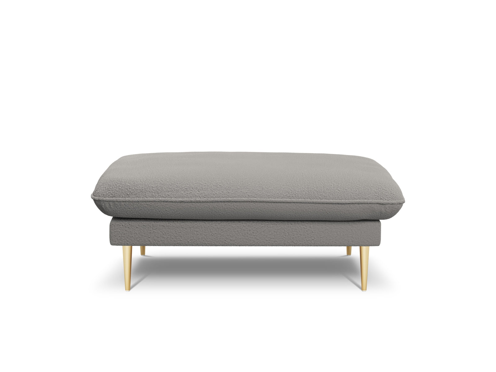 Stylischer Vienna Boucle Pouf mit 80 cm Durchmesser, perfekt für moderne Interiors. Sanfte Grautöne und edle goldene Details verleihen Eleganz.