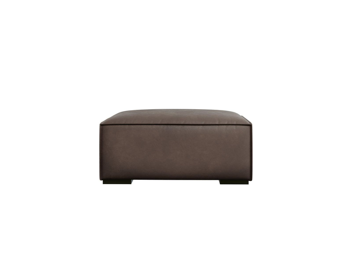 Runder Pouf Turin von Cosmopolitan Design in Grey Brown-Granada Echtleder mit sichtbarer Narbung, Buchenholzbeinen und robuster Polsterung.