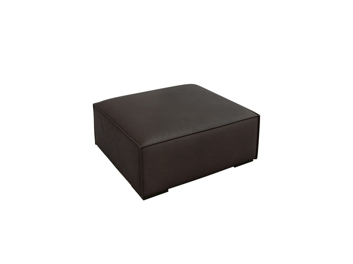 Runder Pouf Turin von Cosmopolitan Design in Grey Brown-Granada Echtleder mit sichtbarer Narbung, Buchenholzbeinen und robuster Polsterung.