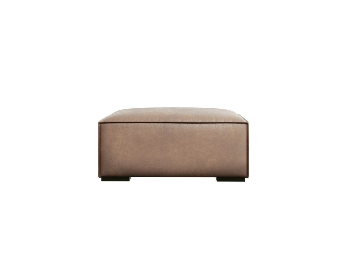 Runder Pouf Turin von Cosmopolitan Design in Grey Brown-Granada Echtleder mit sichtbarer Narbung, Buchenholzbeinen und robuster Polsterung.