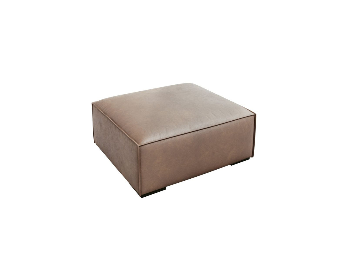 Runder Pouf Turin von Cosmopolitan Design in Grey Brown-Granada Echtleder mit sichtbarer Narbung, Buchenholzbeinen und robuster Polsterung.