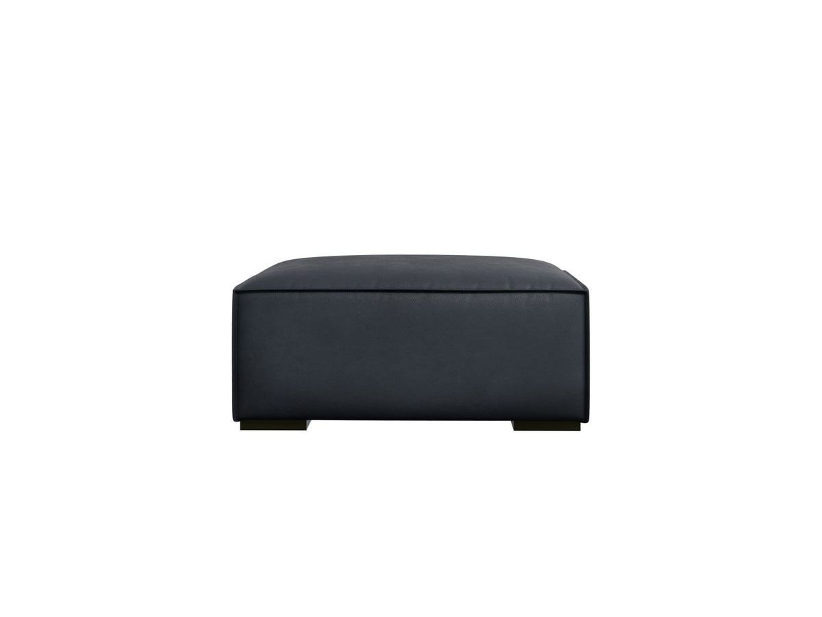 Runder Pouf Turin von Cosmopolitan Design in Grey Brown-Granada Echtleder mit sichtbarer Narbung, Buchenholzbeinen und robuster Polsterung.