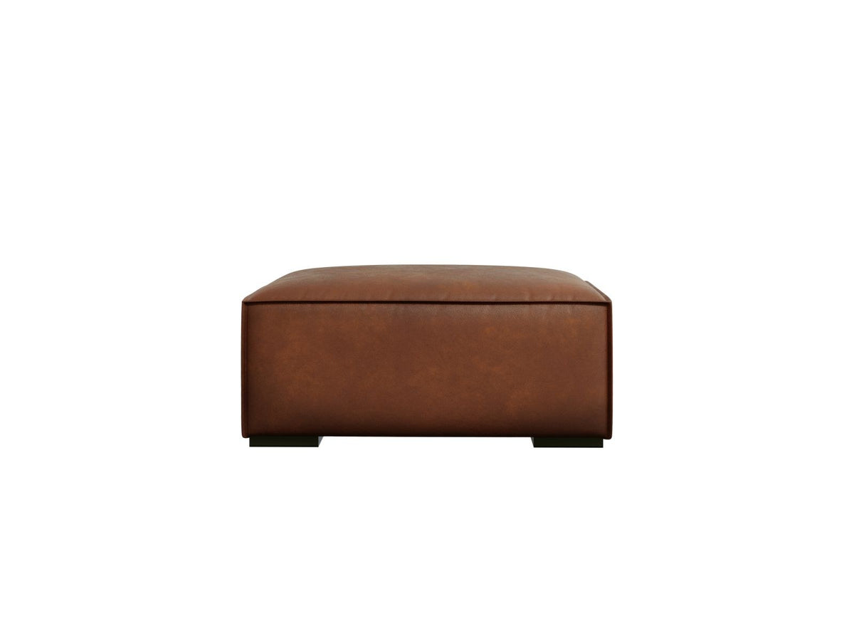 Runder Pouf Turin von Cosmopolitan Design in Grey Brown-Granada Echtleder mit sichtbarer Narbung, Buchenholzbeinen und robuster Polsterung.