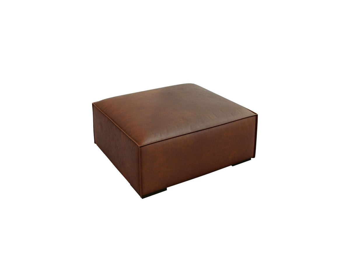 Runder Pouf Turin von Cosmopolitan Design in Grey Brown-Granada Echtleder mit sichtbarer Narbung, Buchenholzbeinen und robuster Polsterung.