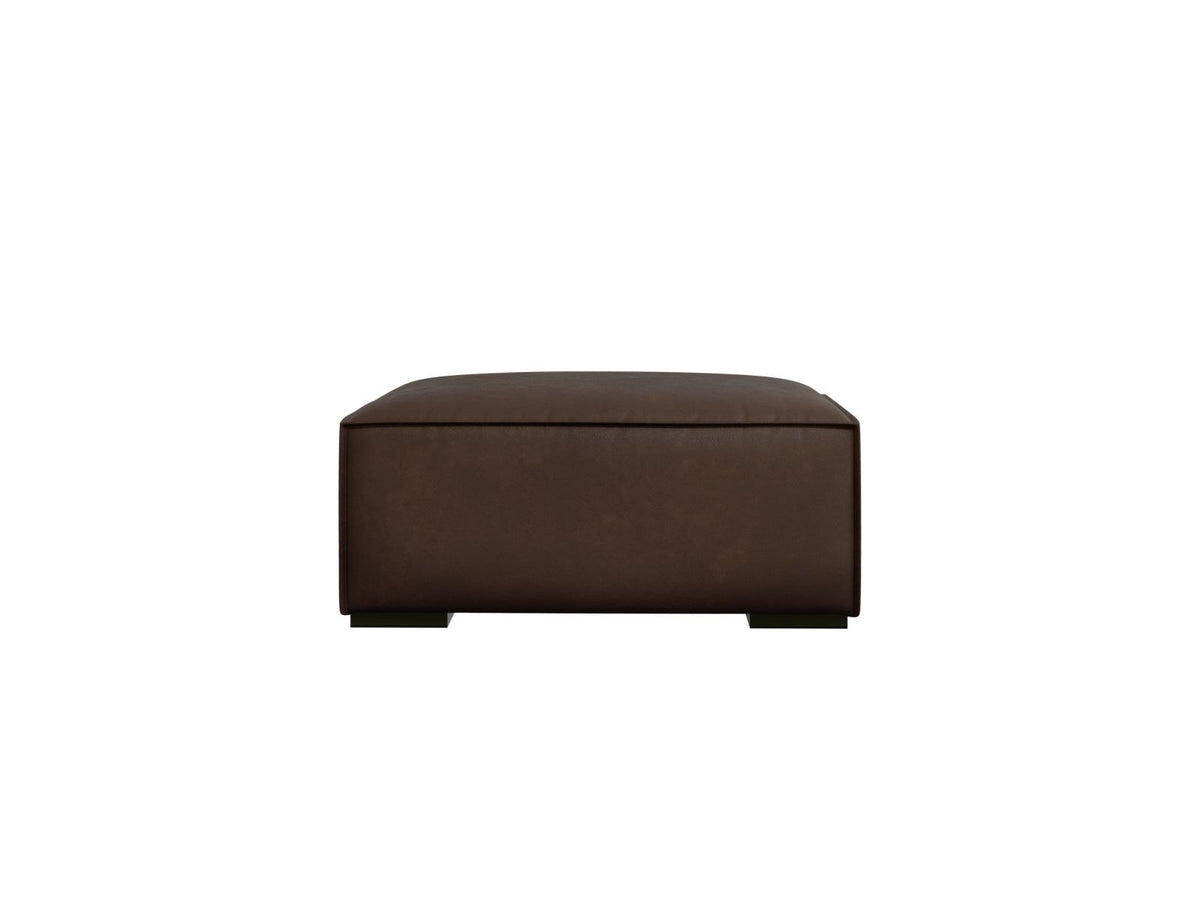 Runder Pouf Turin von Cosmopolitan Design in Grey Brown-Granada Echtleder mit sichtbarer Narbung, Buchenholzbeinen und robuster Polsterung.