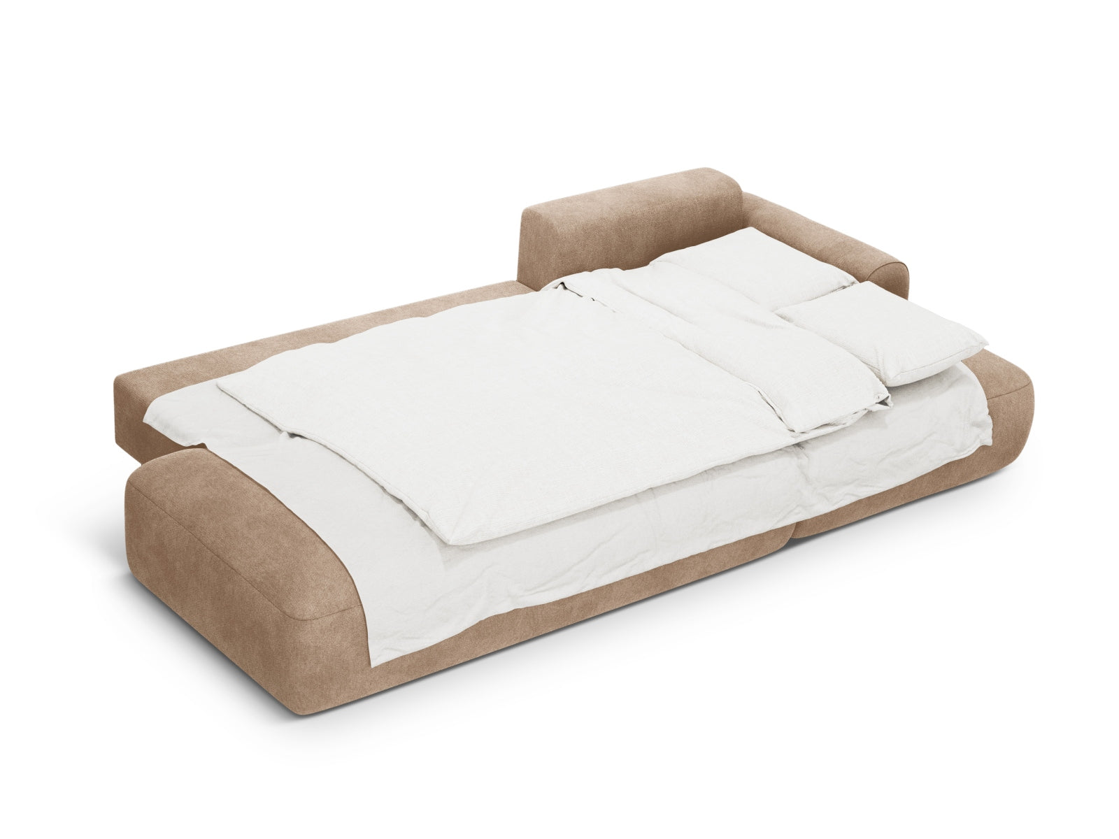 Elegantes 5-Sitzer Ecksofa Calma in Dark Beige-Vogue, ideal für entspannte Stunden, bietet praktische Schlaffunktion und Stauraum.