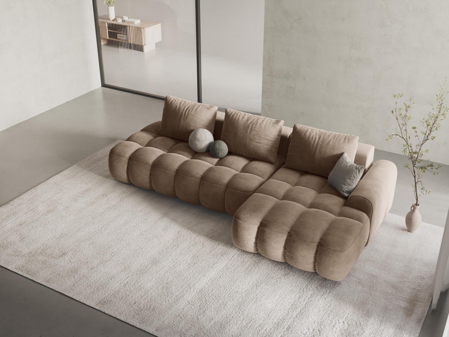 Modernes Linz Ecksofa mit offener rechter Seite, 3-Sitzer, bietet Schlaffunktion und Stauraum für zusätzlichen Komfort.