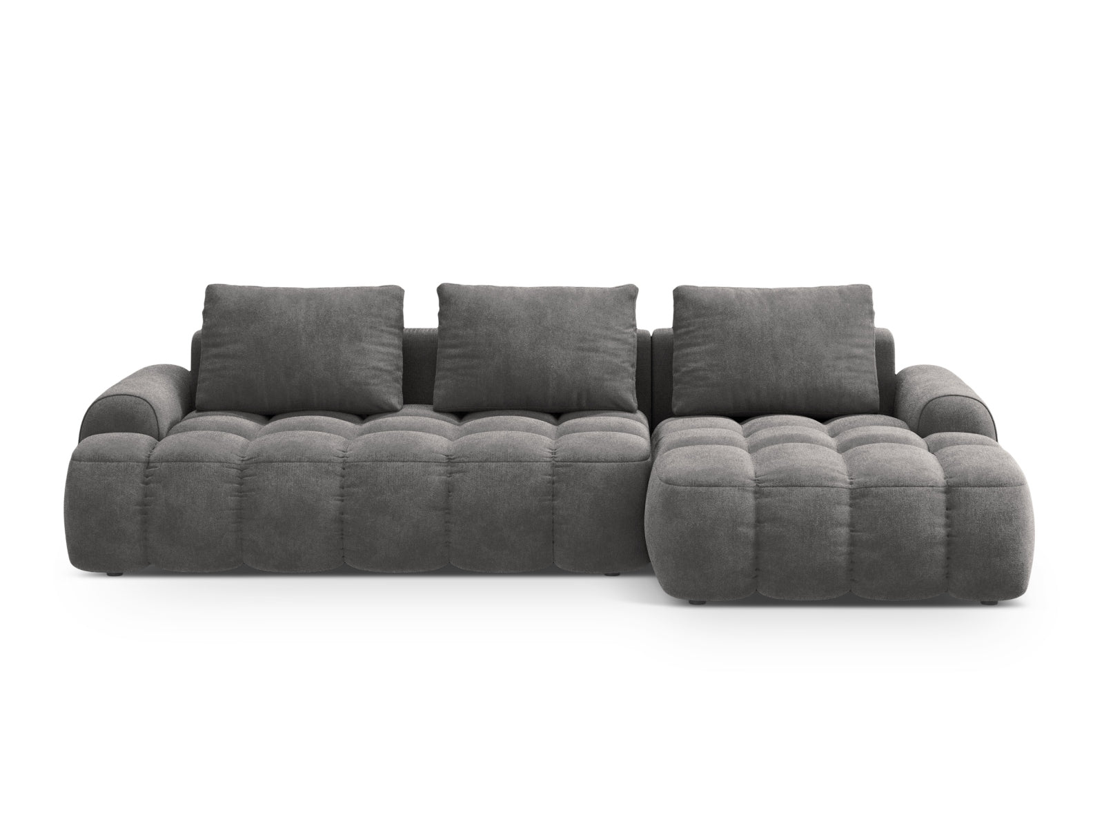 Linz Velour Ecksofa rechts mit Schlaffunktion und Stauraumbox 3 Sitzer 142cm in Grey-Vogue präsentiert im Onlineshop von KAQTU Design AG. Bettsofa rechts ist von Cosmopolitan Design