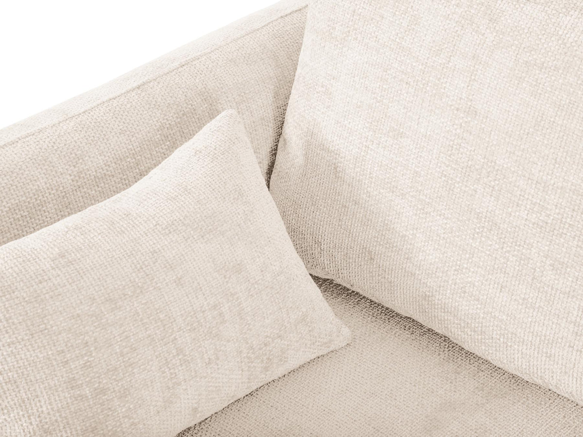 Ecksofa Matera als Bettsofa rechts mit Stoffbezug, Récamière und schwarzen Kunststoffbeinen