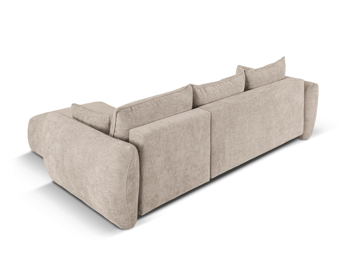 Ecksofa Matera als Bettsofa rechts mit Stoffbezug, Récamière und schwarzen Kunststoffbeinen