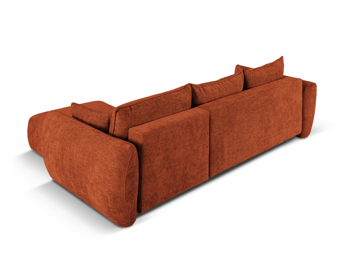 Ecksofa Matera als Bettsofa rechts mit Stoffbezug, Récamière und schwarzen Kunststoffbeinen