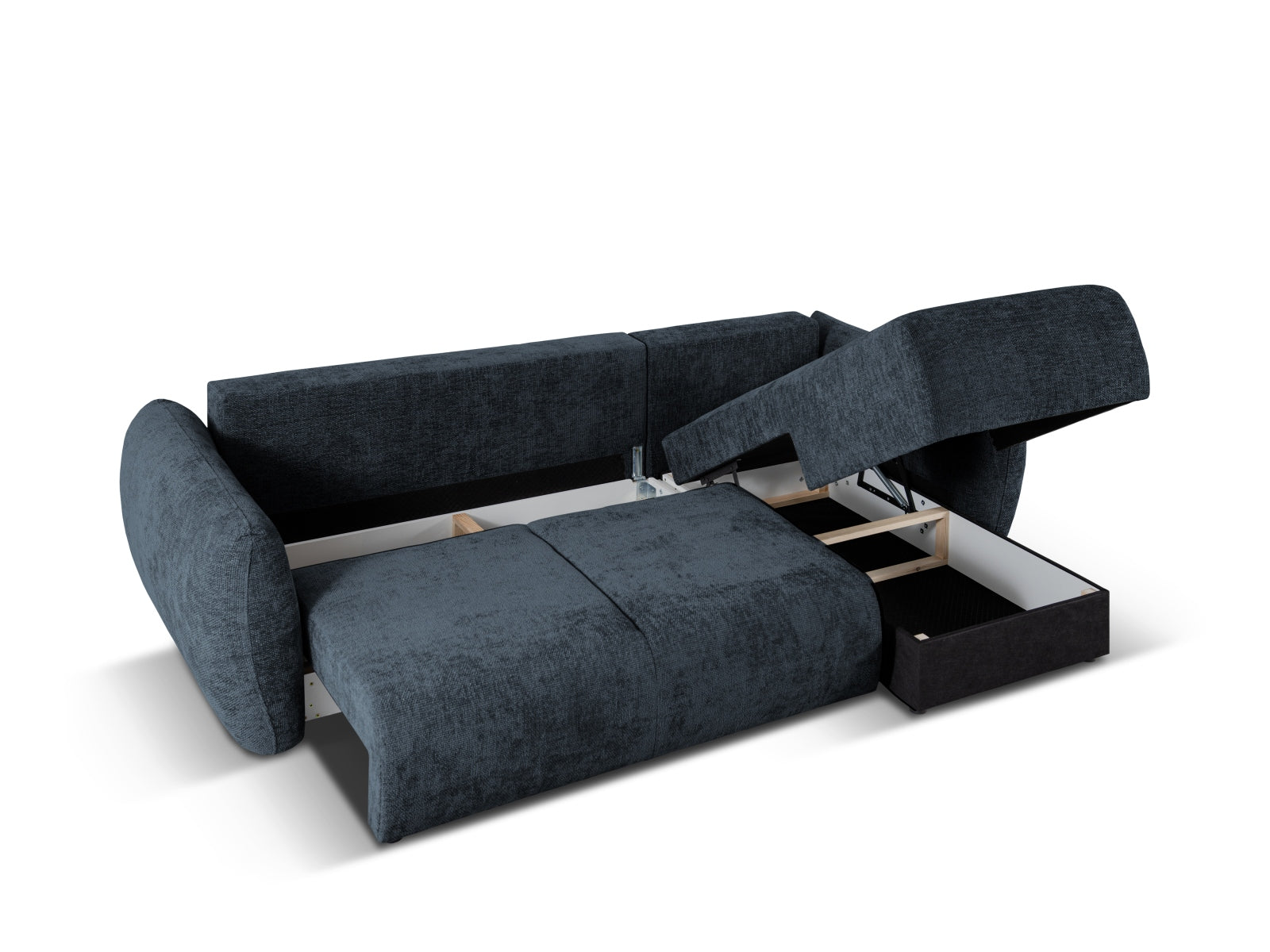 Elegantes 4-Sitzer Ecksofa rechts mit praktischer Schlaffunktion und integriertem Stauraum, ideal für modernes Wohnen und entspannte Nächte.