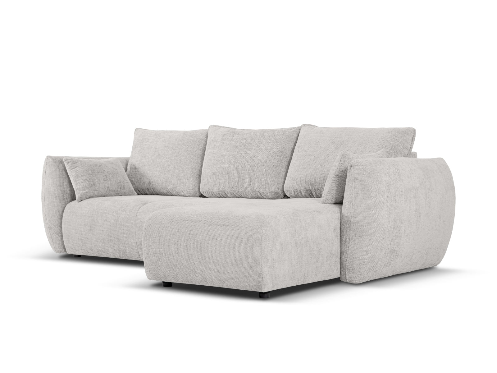 Modernes 4-Sitzer Ecksofa Matera in Hellgrau, ideal für Gäste, mit praktischer Schlaffunktion und Stauraum für zusätzlichen Komfort.
