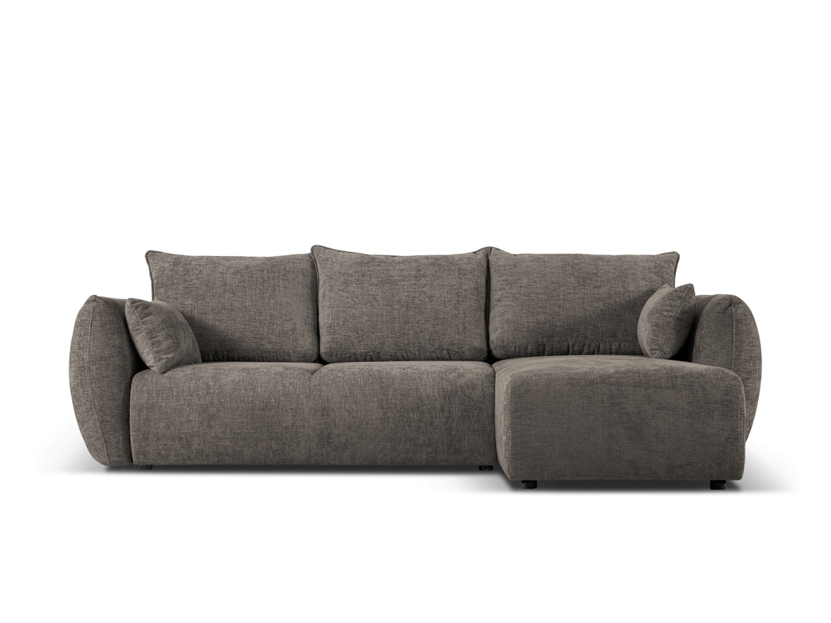 Ecksofa Matera als Bettsofa rechts mit Stoffbezug, Récamière und schwarzen Kunststoffbeinen
