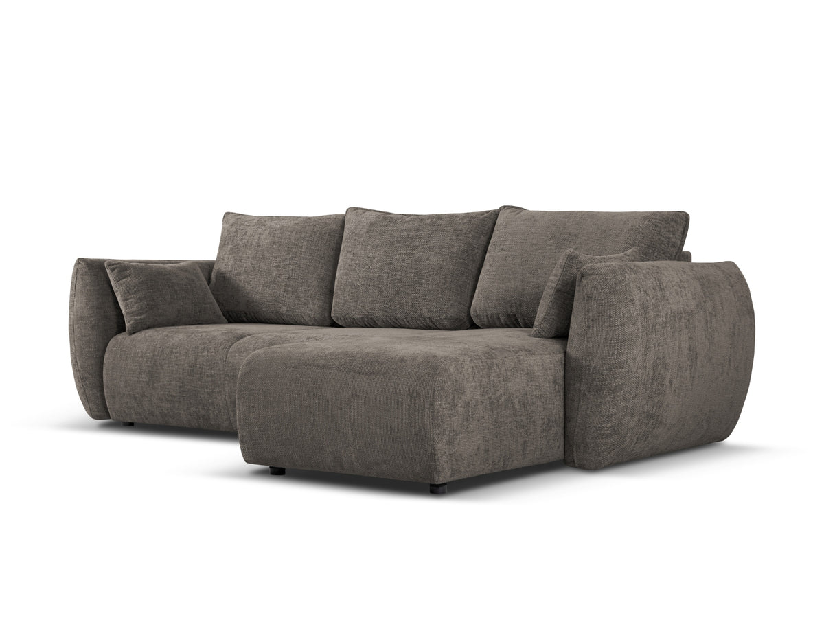 Ecksofa Matera als Bettsofa rechts mit Stoffbezug, Récamière und schwarzen Kunststoffbeinen
