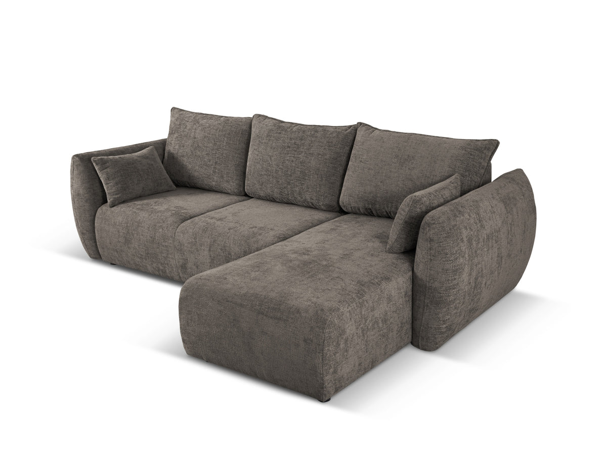 Ecksofa Matera als Bettsofa rechts mit Stoffbezug, Récamière und schwarzen Kunststoffbeinen