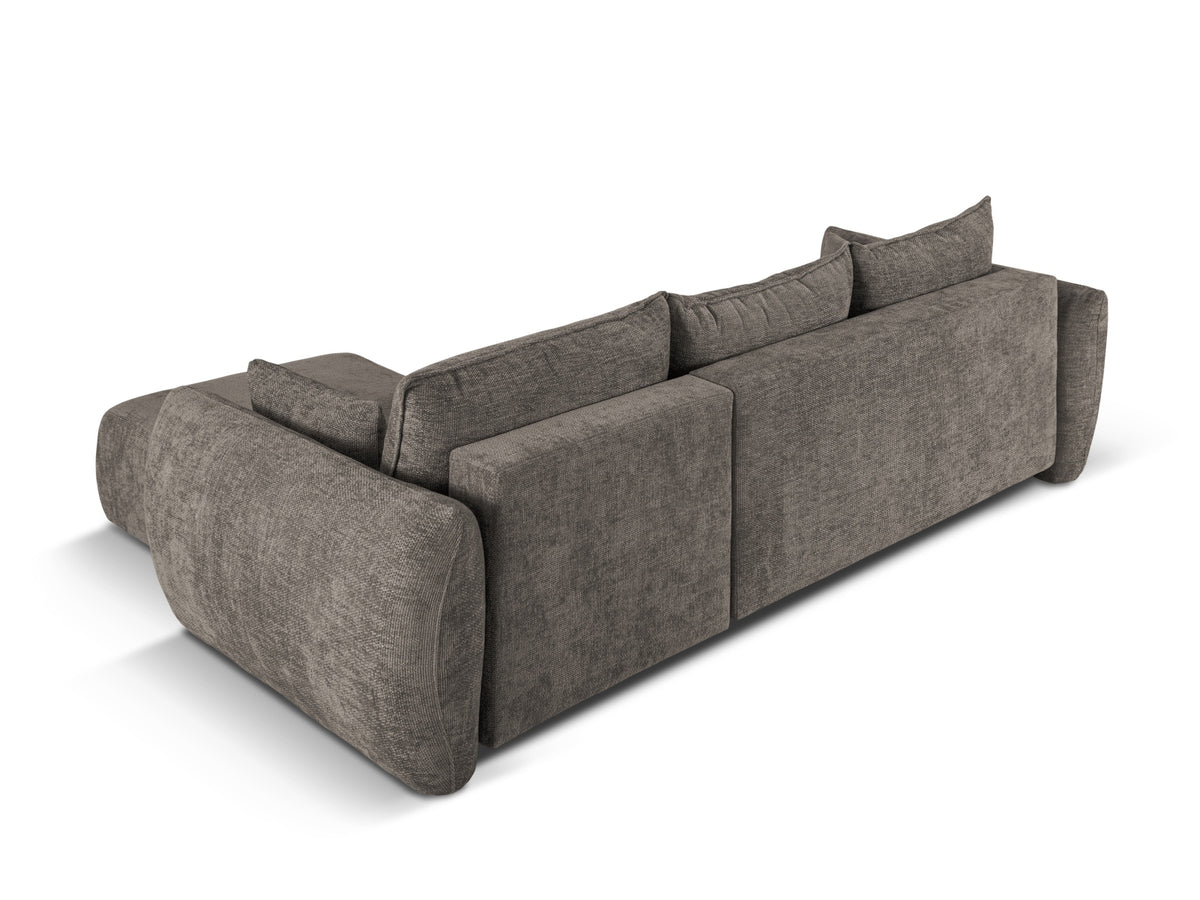 Ecksofa Matera als Bettsofa rechts mit Stoffbezug, Récamière und schwarzen Kunststoffbeinen