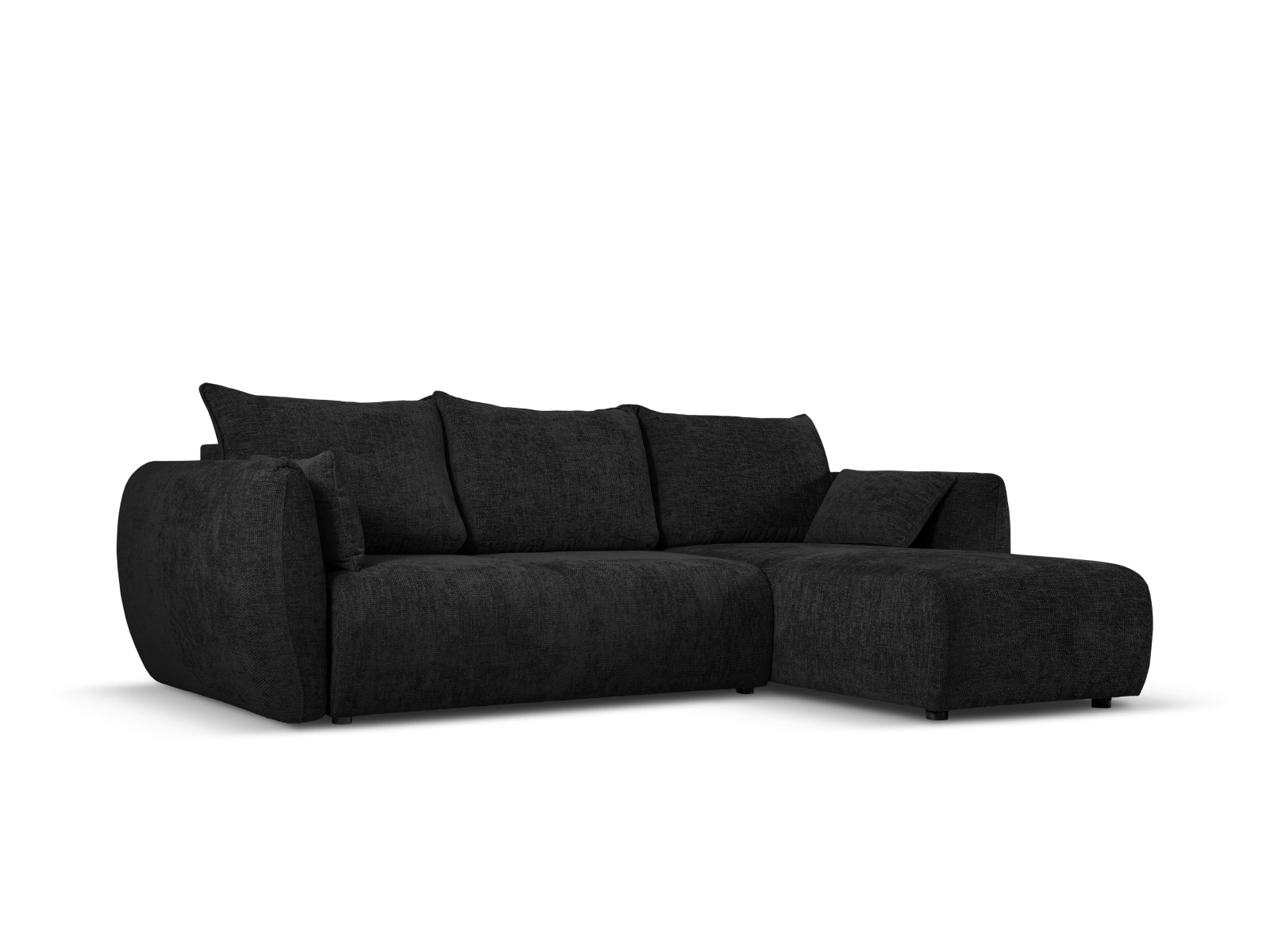 Elegantes 4-Sitzer Ecksofa Matera in Schwarz mit praktischer Schlaffunktion und Stauraum, ideal für moderne Wohnräume.