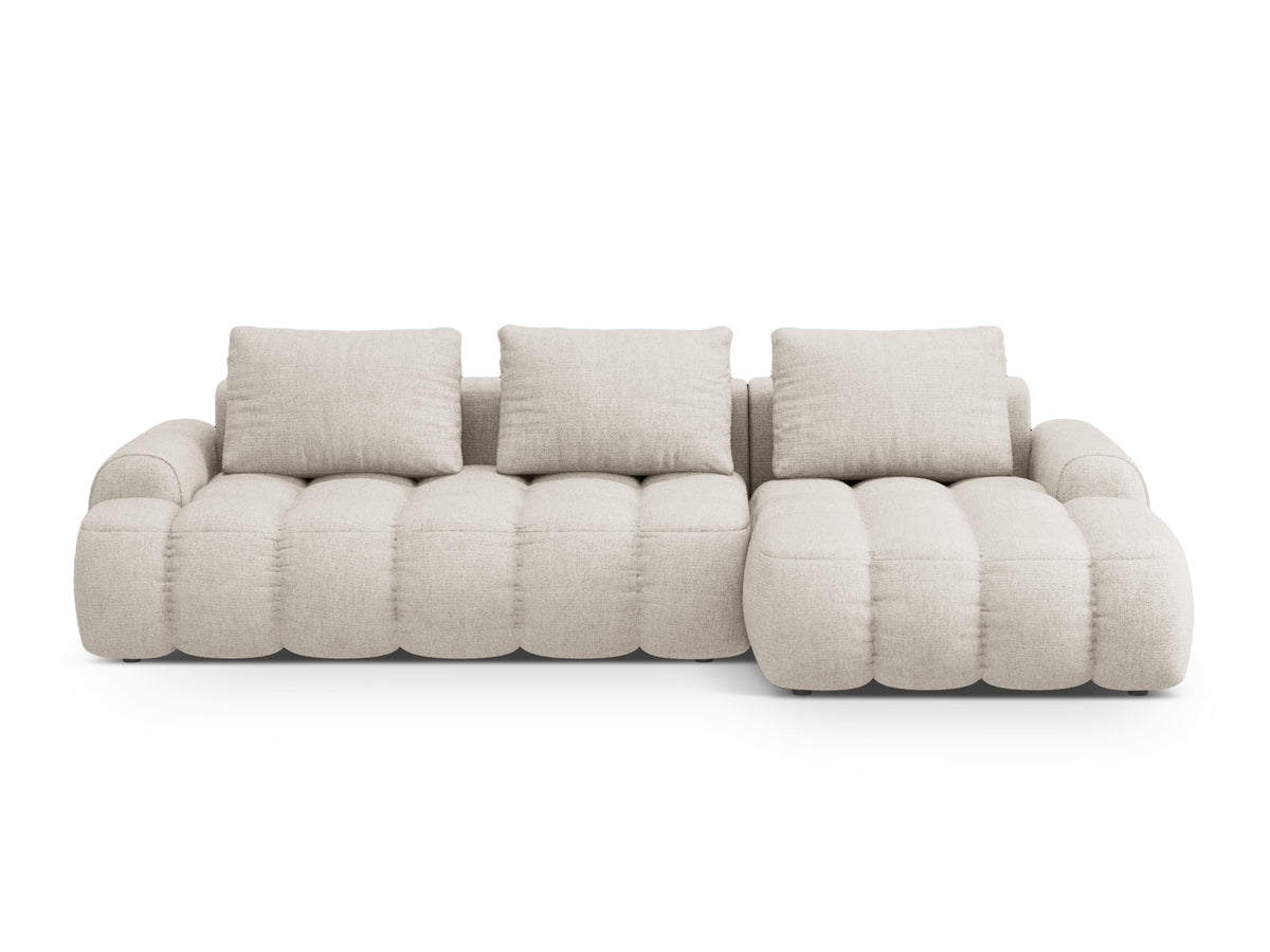 Linz Ecksofa rechts mit Schlaffunktion und Stauraumbox 3 Sitzer 142cm in Beige-Sorella präsentiert im Onlineshop von KAQTU Design AG. Bettsofa rechts ist von Cosmopolitan Design