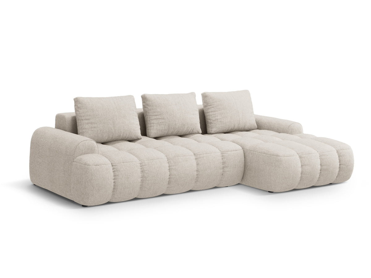 Linz Ecksofa rechts mit Schlaffunktion und Stauraumbox 3 Sitzer 142cm in Beige-Sorella präsentiert im Onlineshop von KAQTU Design AG. Bettsofa rechts ist von Cosmopolitan Design