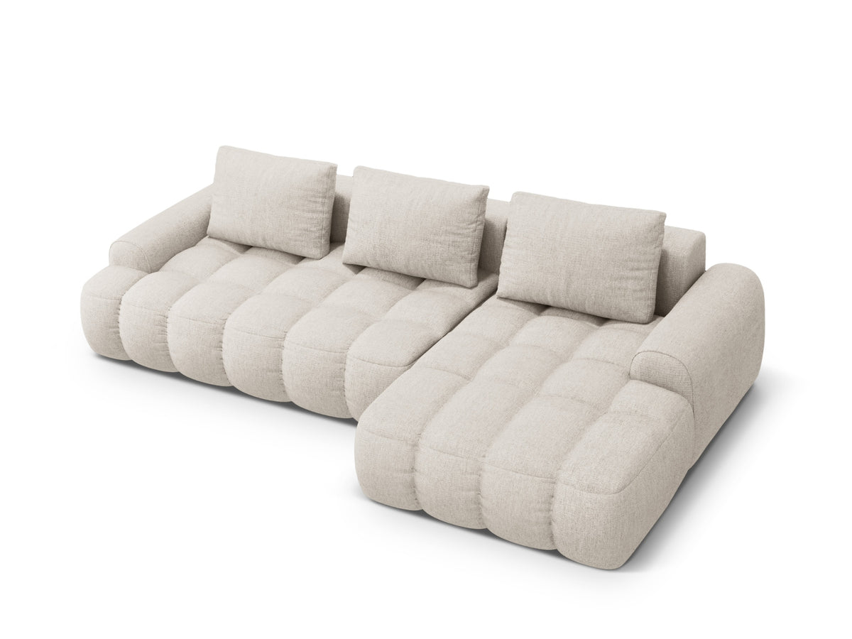 Linz Ecksofa rechts mit Schlaffunktion und Stauraumbox 3 Sitzer 142cm in Beige-Sorella präsentiert im Onlineshop von KAQTU Design AG. Bettsofa rechts ist von Cosmopolitan Design