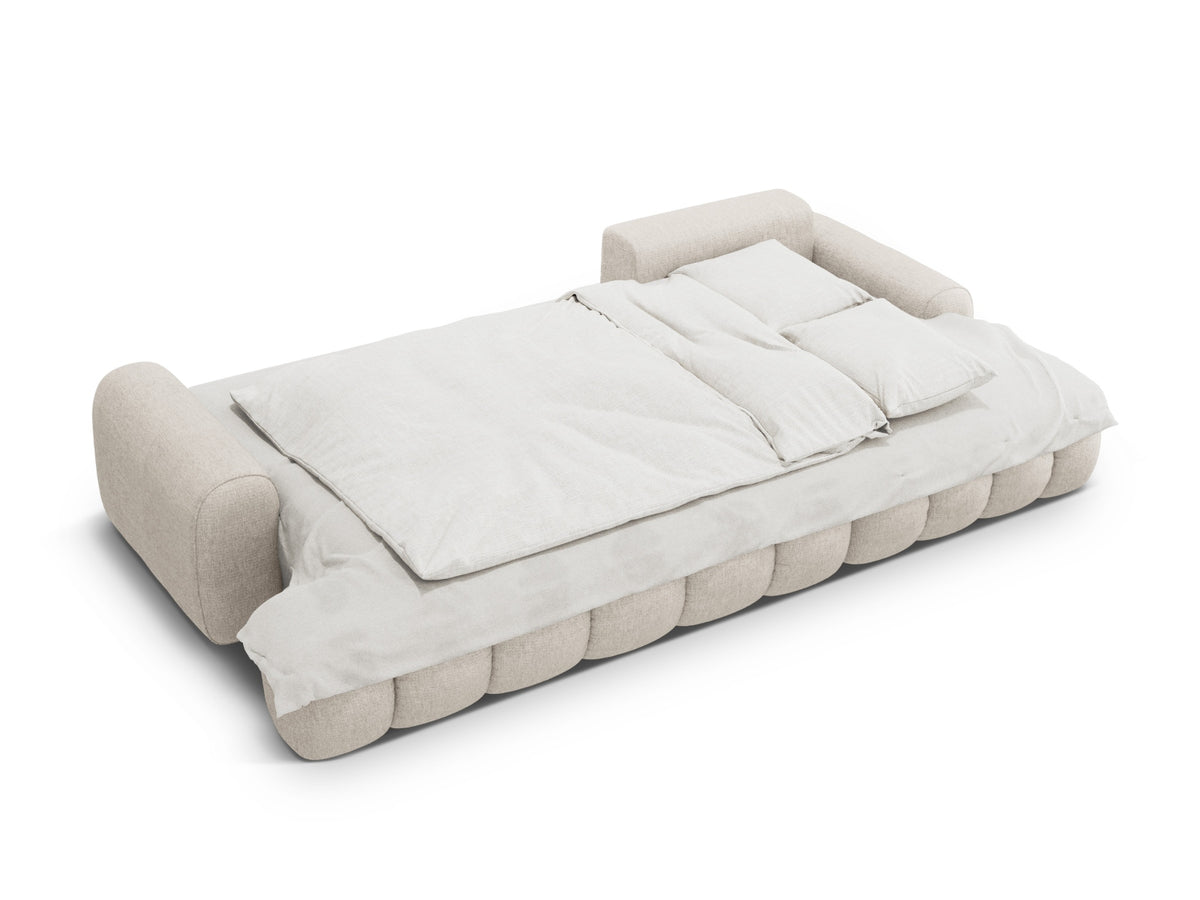 Linz Ecksofa rechts mit Schlaffunktion und Stauraumbox 3 Sitzer 142cm in Beige-Sorella präsentiert im Onlineshop von KAQTU Design AG. Bettsofa rechts ist von Cosmopolitan Design