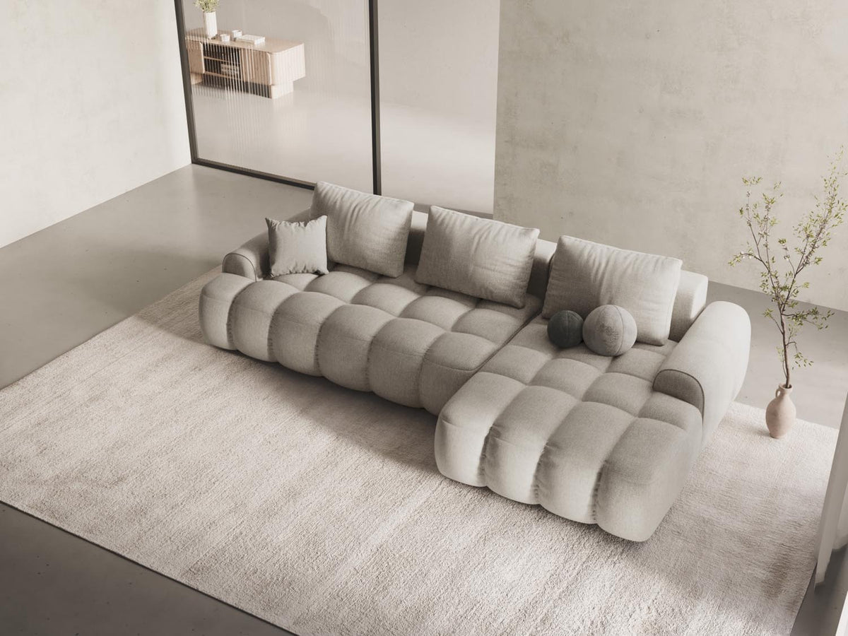 Linz Ecksofa rechts mit Schlaffunktion und Stauraumbox 3 Sitzer 142cm in Beige-Sorella präsentiert im Onlineshop von KAQTU Design AG. Bettsofa rechts ist von Cosmopolitan Design