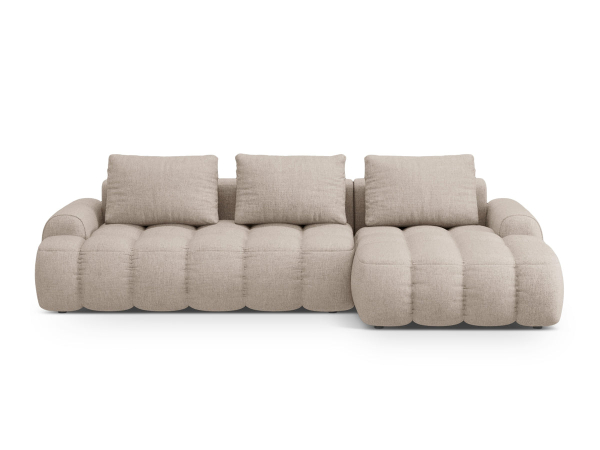 Linz Ecksofa rechts mit Schlaffunktion und Stauraumbox 3 Sitzer 142cm in Sand-Sorella präsentiert im Onlineshop von KAQTU Design AG. Bettsofa rechts ist von Cosmopolitan Design
