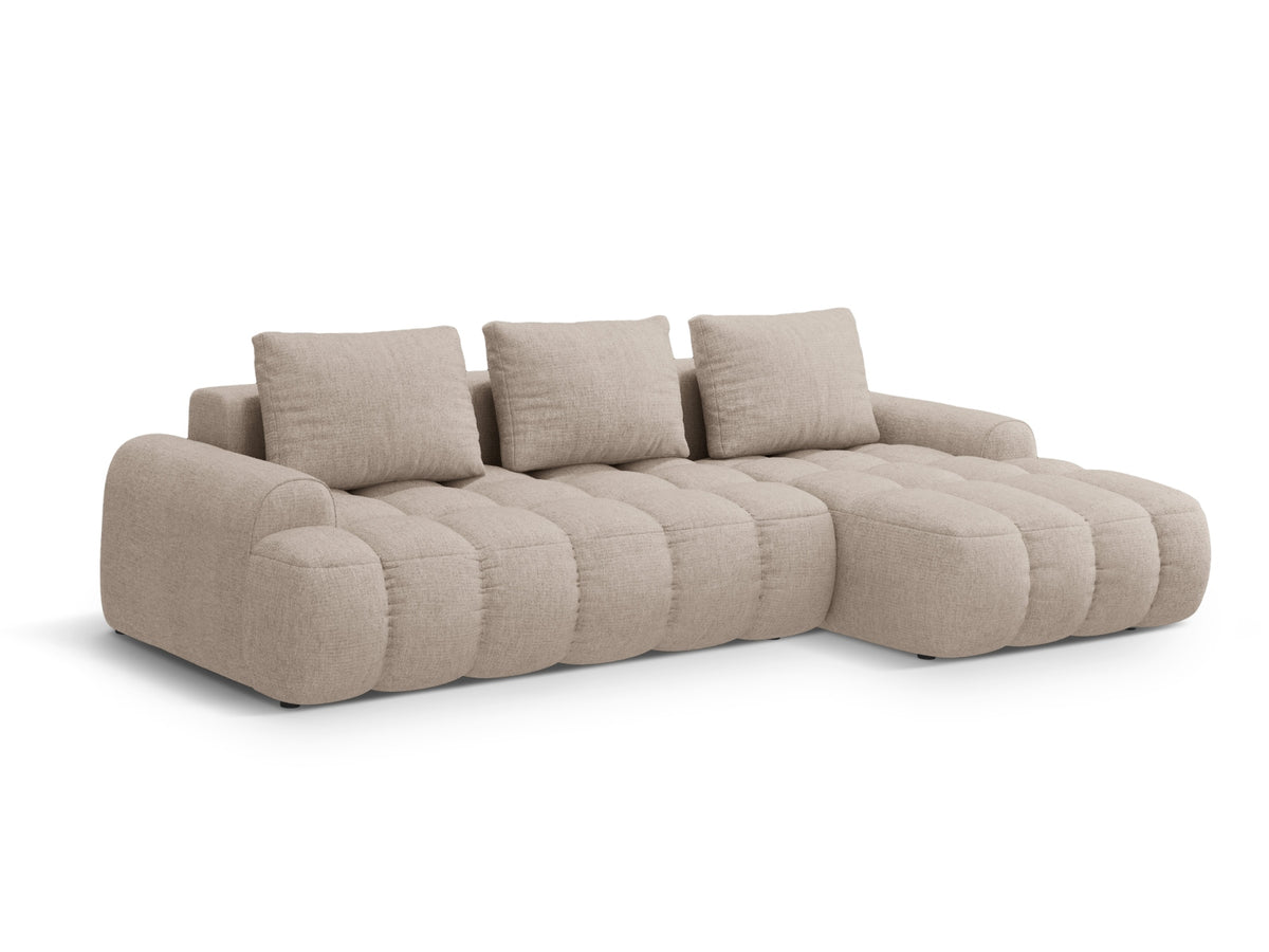 Linz Ecksofa rechts mit Schlaffunktion und Stauraumbox 3 Sitzer 142cm in Sand-Sorella präsentiert im Onlineshop von KAQTU Design AG. Bettsofa rechts ist von Cosmopolitan Design
