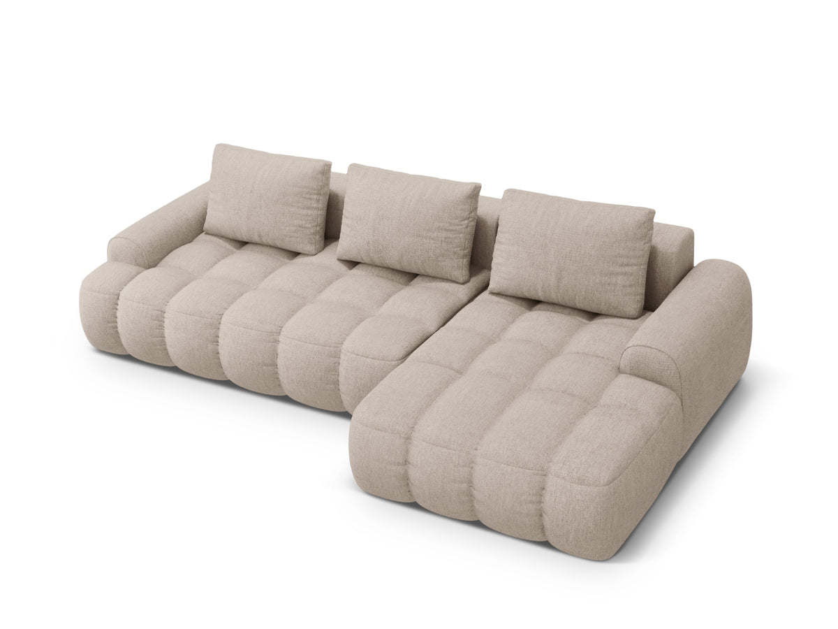 Linz Ecksofa rechts mit Schlaffunktion und Stauraumbox 3 Sitzer 142cm in Sand-Sorella präsentiert im Onlineshop von KAQTU Design AG. Bettsofa rechts ist von Cosmopolitan Design